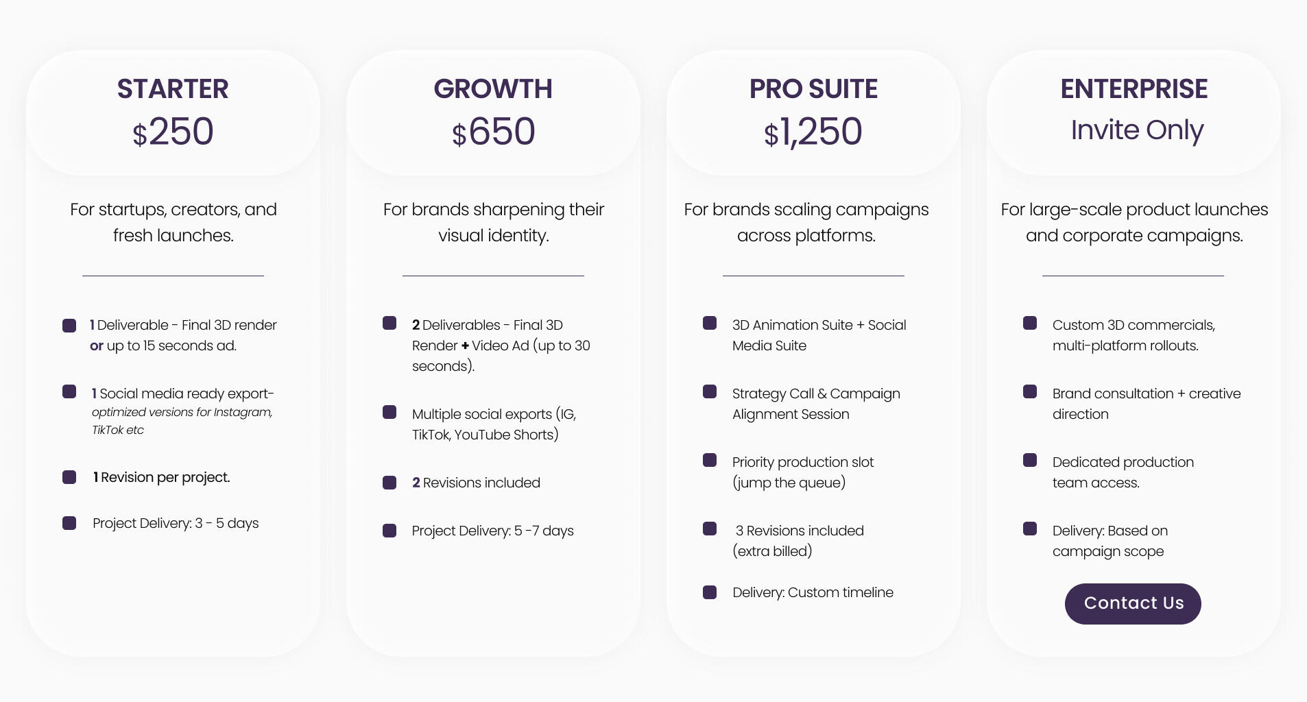 Tuggy Studios 3D Price Sheet
